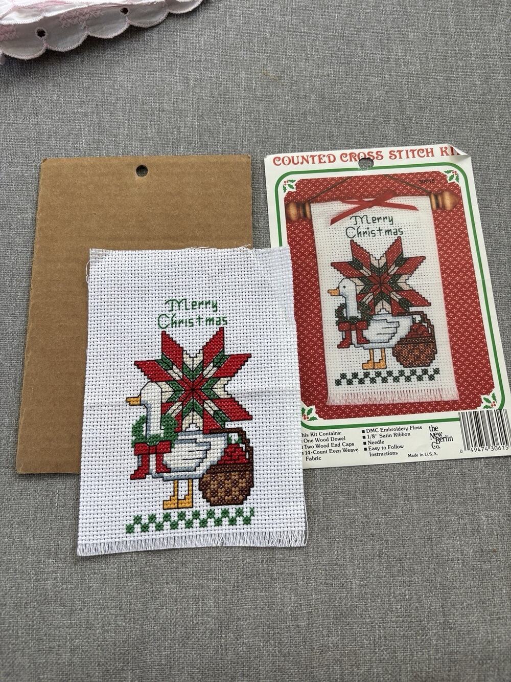 Finished Counted Cross Stitch Merry Christmas Wall Goose Country Cottage Holiday